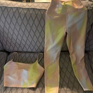 Carbon 38 workout set in a multicolor print with a sparkly sheen